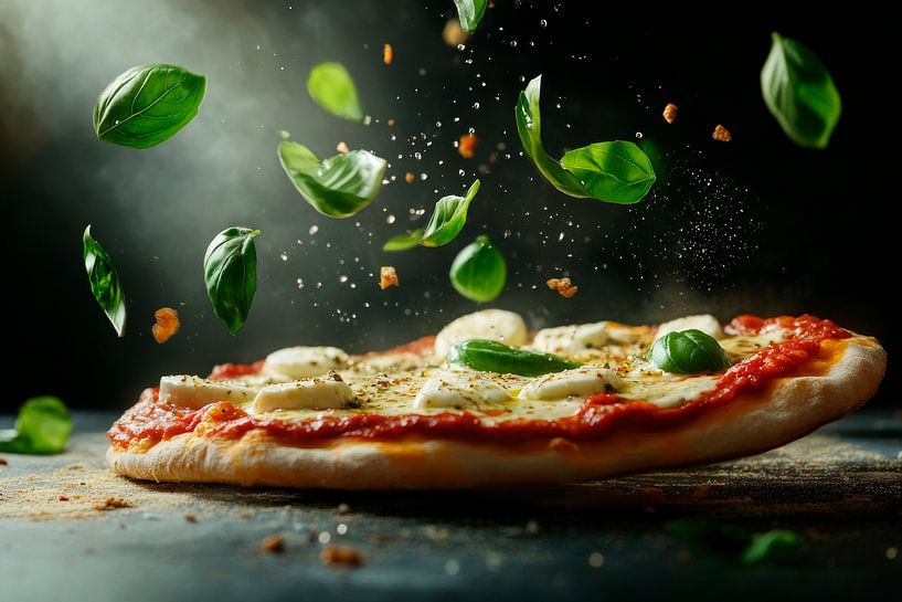Pizza with basil by Poster Art Shop