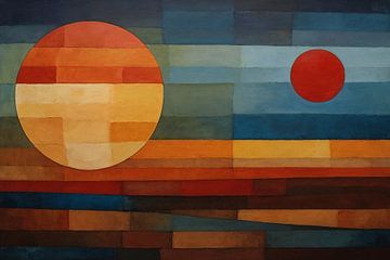 Coucher de soleil style Paul Klee sur De Muurdecoratie