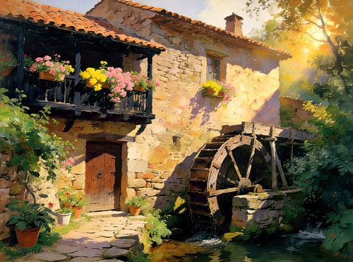 Romantisch landschap - Het gefluister van de oude watermolen van Johannas Art Creations