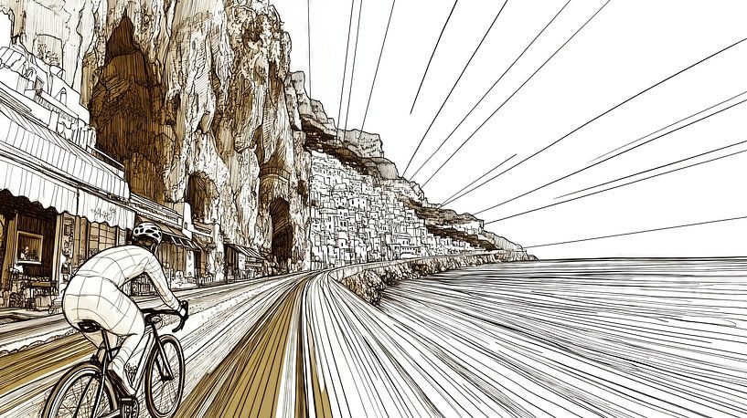 Fietsers op een schilderachtige kustweg van Frank Heinz