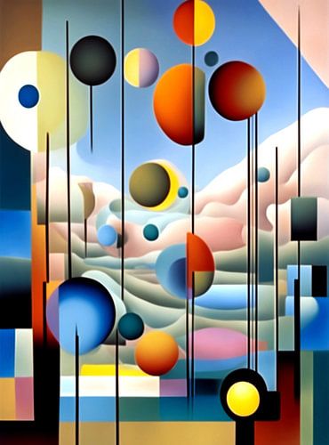 Bunte Kugeln über Wolken