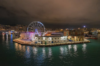 Night view of the Port of Genoa
