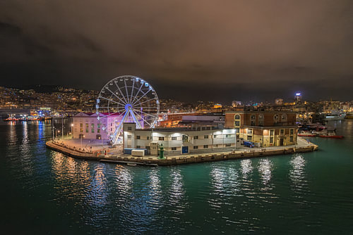 Night view of the Port of Genoa