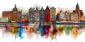 Farbenfrohe Amsterdam Stadtansicht am Wasser