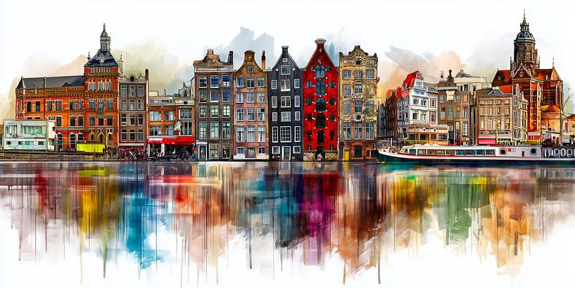 Vue colorée de la ville d'Amsterdam au bord de l'eau par MArt