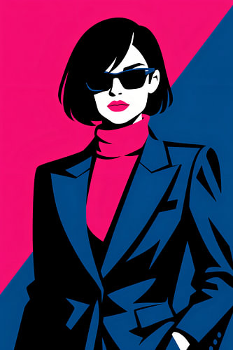 Pop Art Fashion Poster – Roze Blauwe Vrouw Met Zonnebril