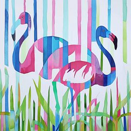 Flamingo Fantasie in Strepen van Color Square