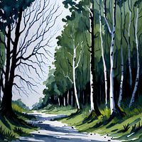 Bordure de forêt, bouleaux, Aquarelle