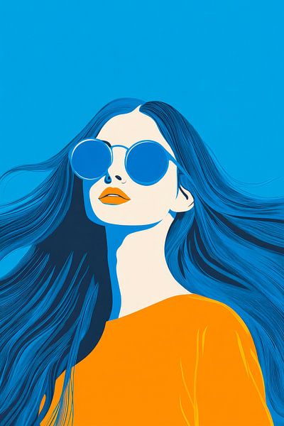Frau mit blauen Haaren und Sonnenbrille von Poster Art Shop