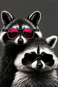 Hippe wasbeer met roze zonnebril van Poster Art Shop