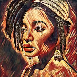 African princess - series of six works in the same style 2 of 6 by Emiel de Lange