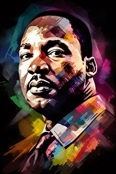Martin Luther King Abstract Portret in Levendige Kleuren. van De Muurdecoratie