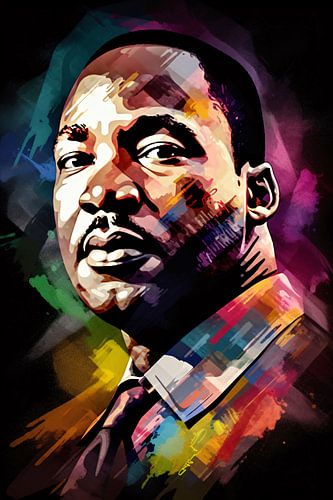 Martin Luther King Abstract Portret in Levendige Kleuren.