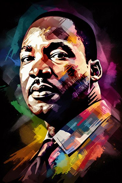 Martin Luther King Abstraktes Porträt in lebhaften Farben. von Art & Soul Creations