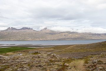 Landschaft mit Bergen und einem See in Island | Reisefotografie von Kelsey van den Bosch