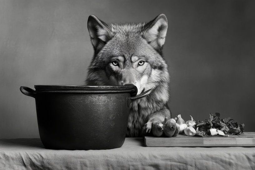 Wolf am Kochtopf von Poster Art Shop