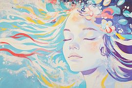 Vrouw en Golven | Vrouw met Kleurrijke Haar van Zen en Meer