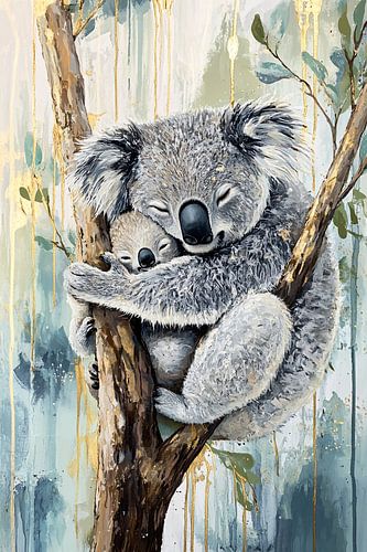Koala en jong in boom