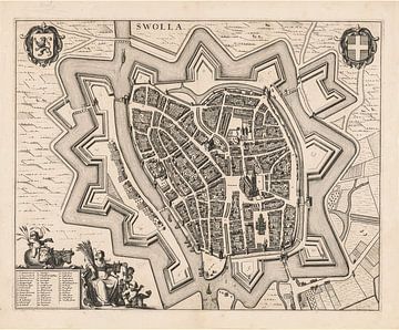 Karte von Zwolle, ca. 1657, mit weißem Rahmen von Gert Hilbink