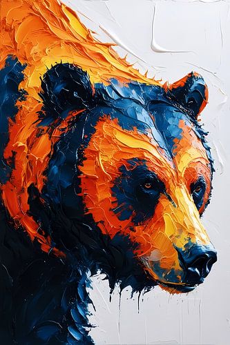 Kleurrijk abstract berenportret schilderij
