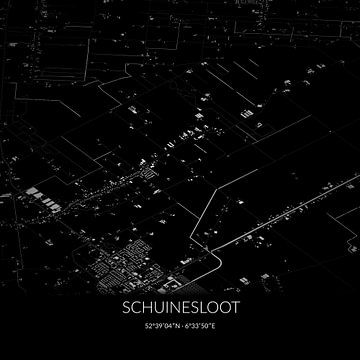 Zwart-witte landkaart van Schuinesloot, Overijssel. van Rezona