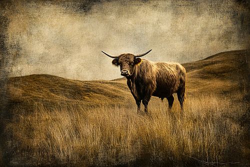 Vintage landschap met hooglander