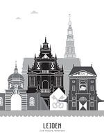 Skyline illustration city Leiden black-white-grey