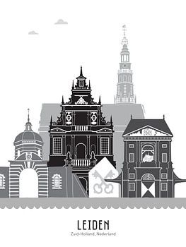 Skyline illustration city Leiden black-white-grey