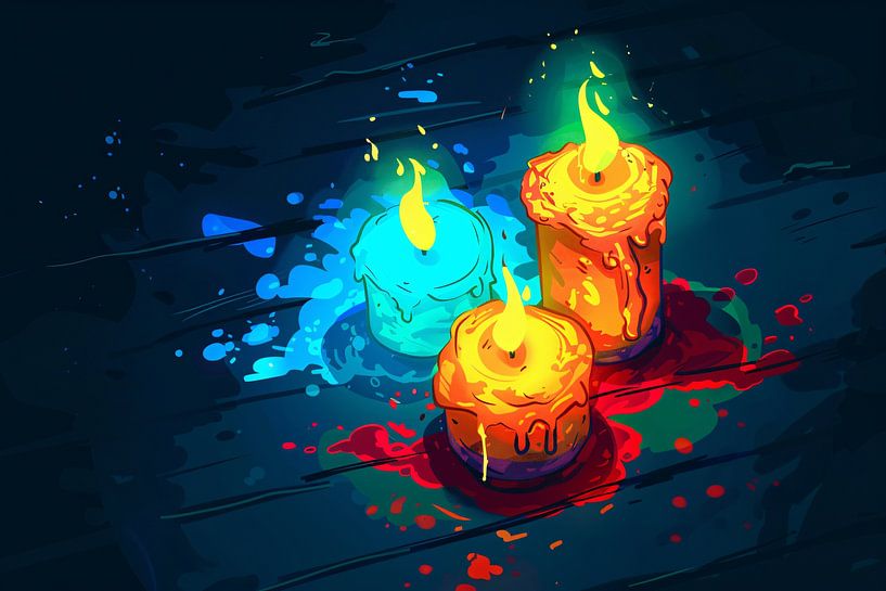 Surreale bunte Kerzen auf dunklem Hintergrund von Art & Soul Creations