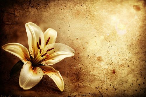Gedetailleerde lelie tegen vintage achtergrond