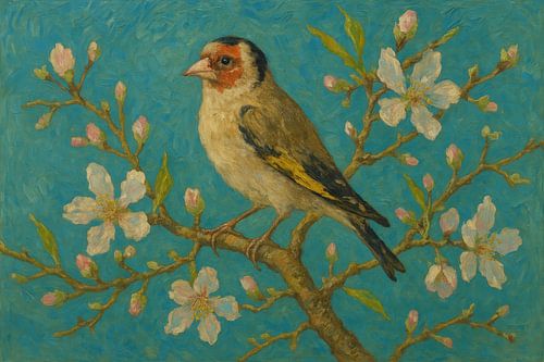 Vogel tussen witte bloesem