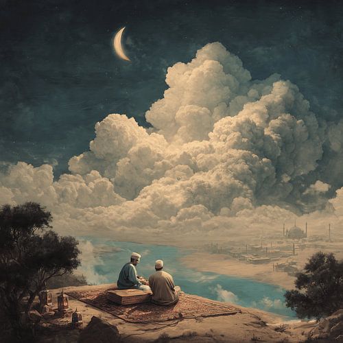 Dromerige ramadanviering in surrealistische vintage stijl Illustratie