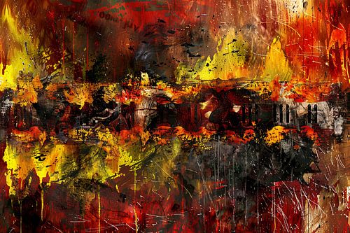 Dynamische abstracte kunst met vurige kleuren