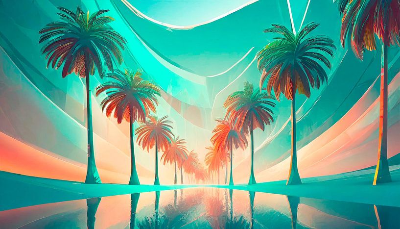 Palm trees with sunset by Mustafa Kurnaz