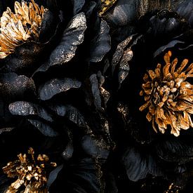 Vintage Botanische nachtbedel - Zwarte bloemen van Floral Abstractions