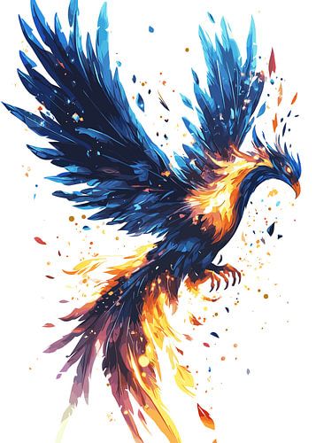Majestueuze feniks in vlammen en blauw