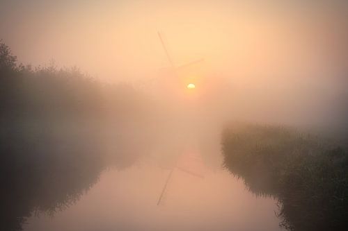 Dutch Polder landscape during a misty sunrise