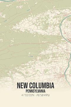 Carte ancienne de New Columbia (Pennsylvanie), USA. sur Rezona