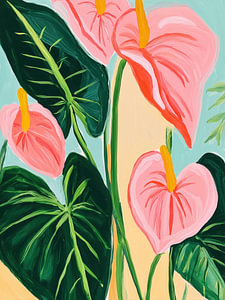 Erotisches Anthurium Stillleben in Rosa und Grün