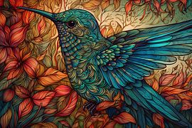 Gemälde Kolibri im bunten Flug - Moderner farbenfroher Blickfang von ARTEO Gemälde