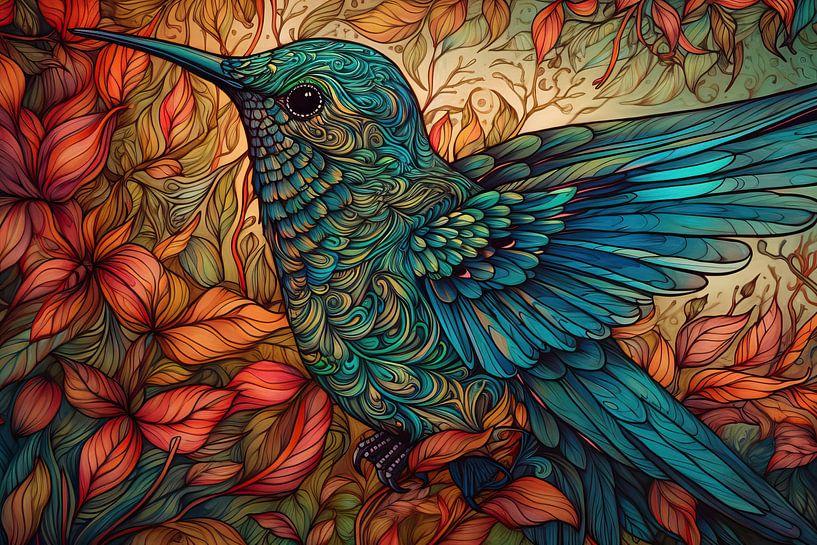 Painting Hummingbird In Colorful Flight - Modern Colourful Eyecatcher by ARTEO Paintings