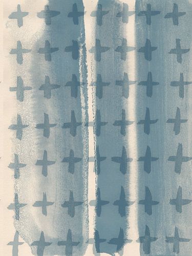 Wabi-sabi aquarel neutrale kunst. Kruisen in lichtblauw.