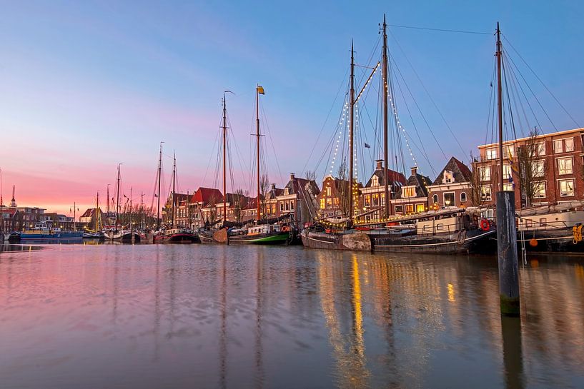 Port of Harlingen in the Netherlands at sunset by Eye on You