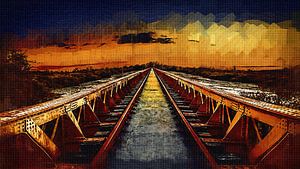 Le beau pont de Moerputten comme dessin à la plume, peinture à l'huile, gouache, empâtement et autre sur Maurice Meerten