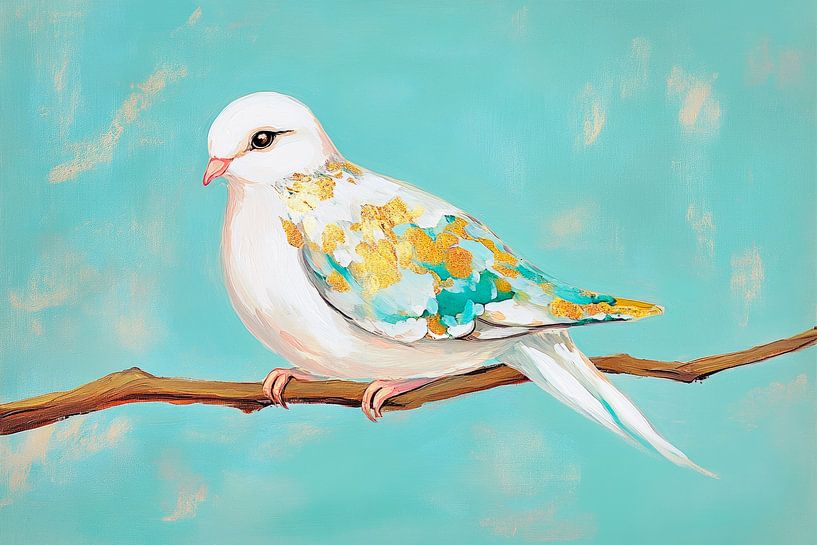 Coloured dove on Ä branch - Gentle and delicate by Poster Art Shop