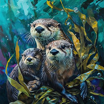 Schilderij Otters van Kunst Kriebels