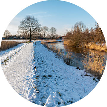 Besneeuwd pad in Nederlands polderlandschap van Ruud Morijn