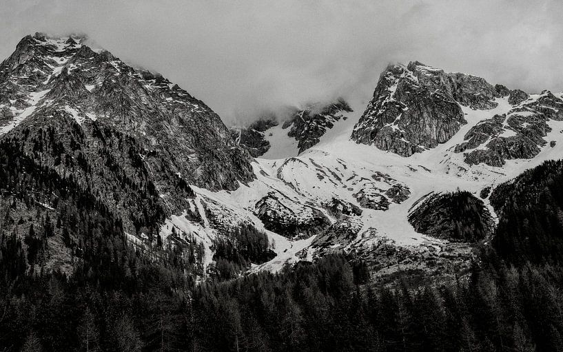 Black and white photo of the Dolomites. by Ineke Mighorst