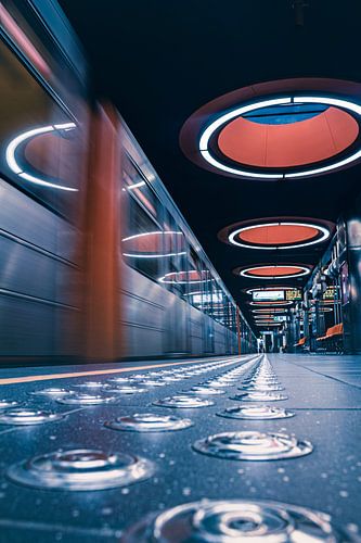 Moving metro in subway station Pannenhuis in Brussels