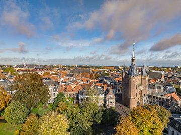 Zwolle city aerial view at the Sassenpoort during a beautiful au by Sjoerd van der Wal Photography
